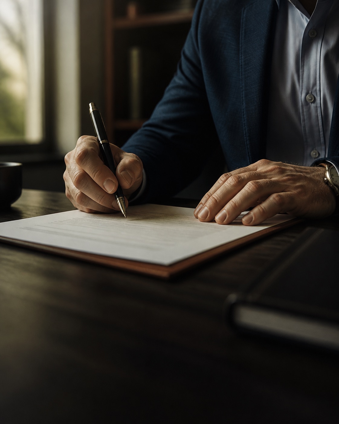 Profesional revisando y firmando un contrato